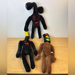 Plush Siren Monster Toy Set - Black, Brown, Yellow